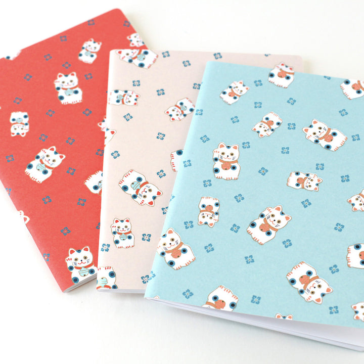 Carnet Papier Japonais - Maneki Neko - Rouge Orangé et Bleu Gris - M843