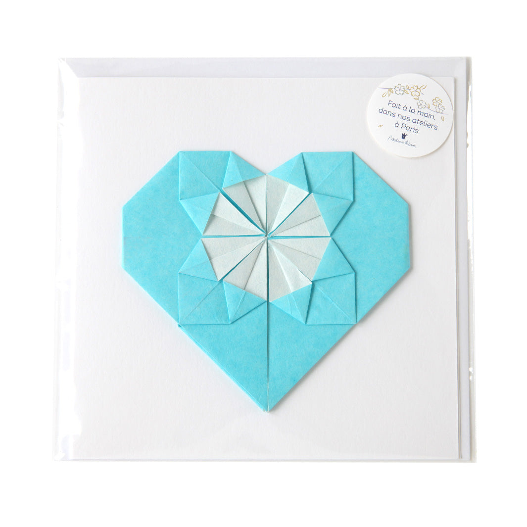 Carte - Coeur en Origami - Uni, Bleu Ciel - U543