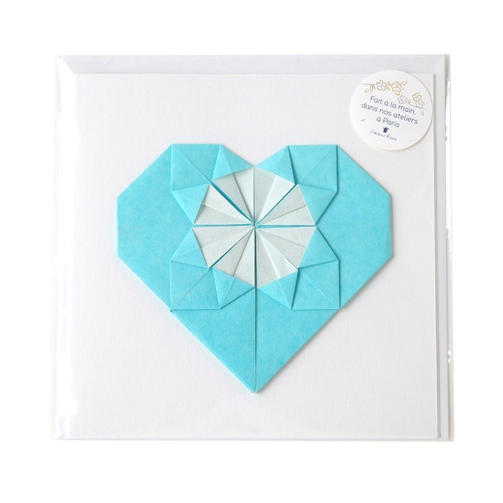 Carte - Coeur en Origami - Uni, Bleu Ciel - U543