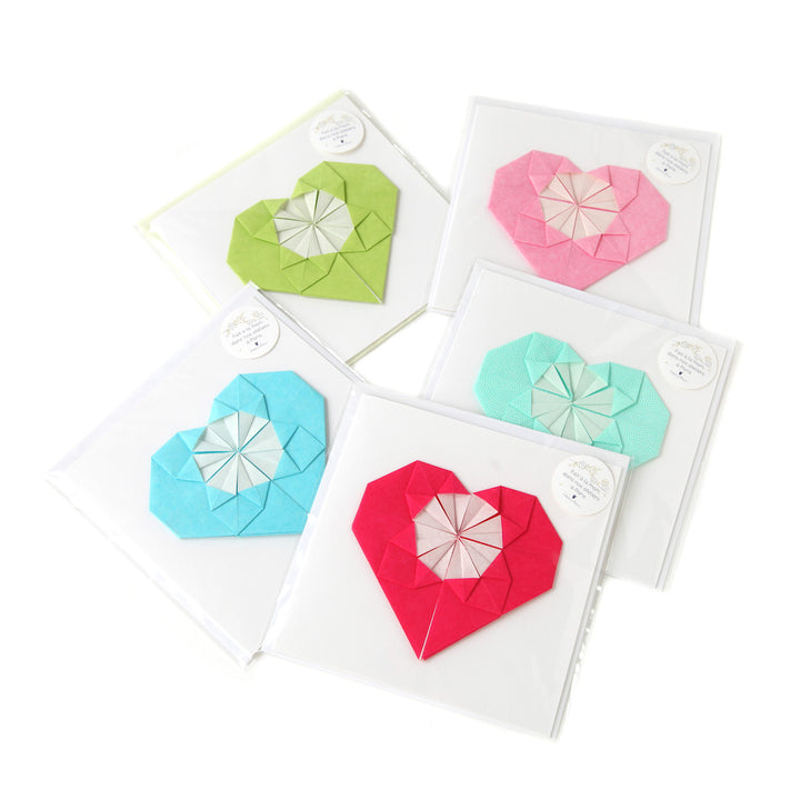 Carte - Coeur en Origami - Uni, Rose Fuchsia - U506