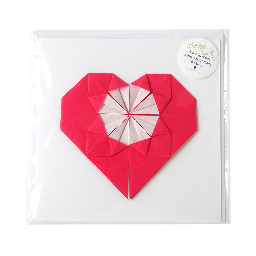Carte - Coeur en Origami - Uni, Rose Fuchsia - U506
