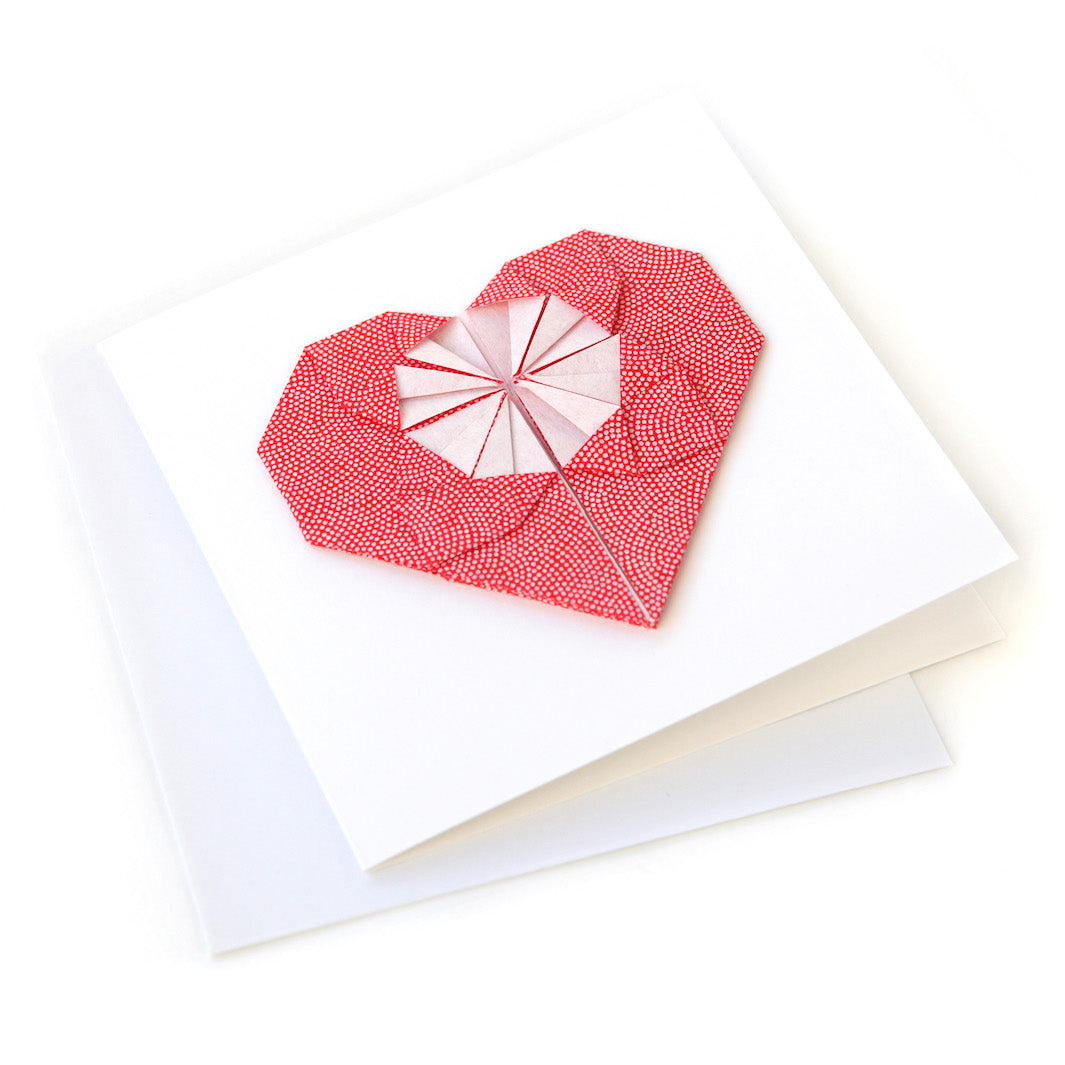Carte - Coeur en Origami - Samekomon - Rouge et Blanc - M461
