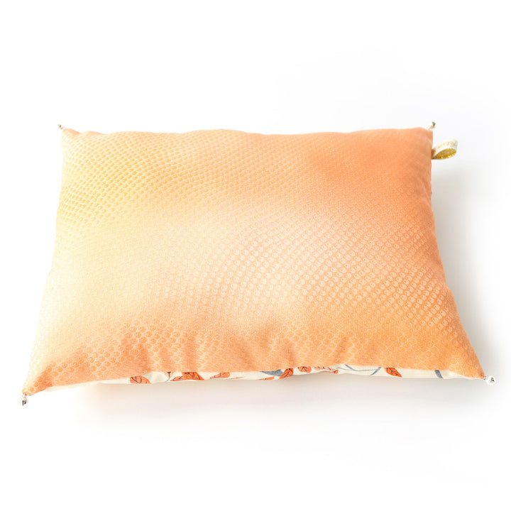 Coussin en Tissus Japonais - Feuilles d'Automne et Écailles - Jaune, Orange et Gris