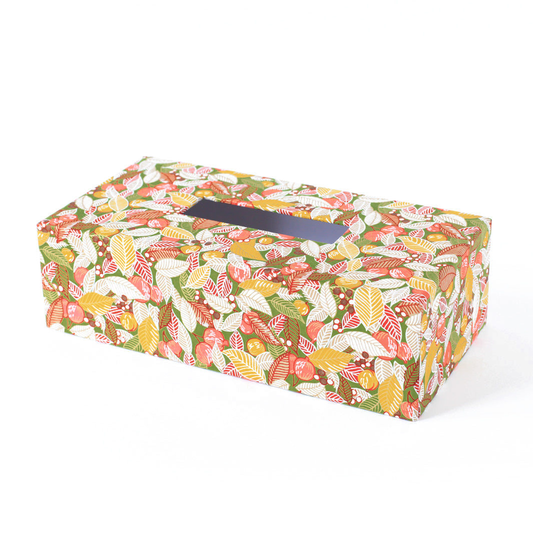 Papier Japonais - Feuilles, Baies et Fruits - Corail, Jaune et Vert - M830