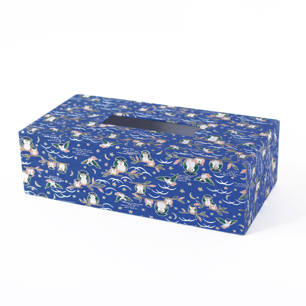 Boîte à mouchoirs - Hiboux Colorés, Fond Bleu - M834