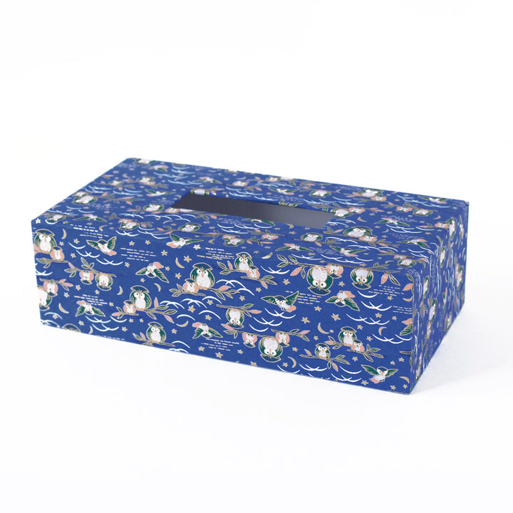 Boîte à mouchoirs - Hiboux Colorés, Fond Bleu - M834