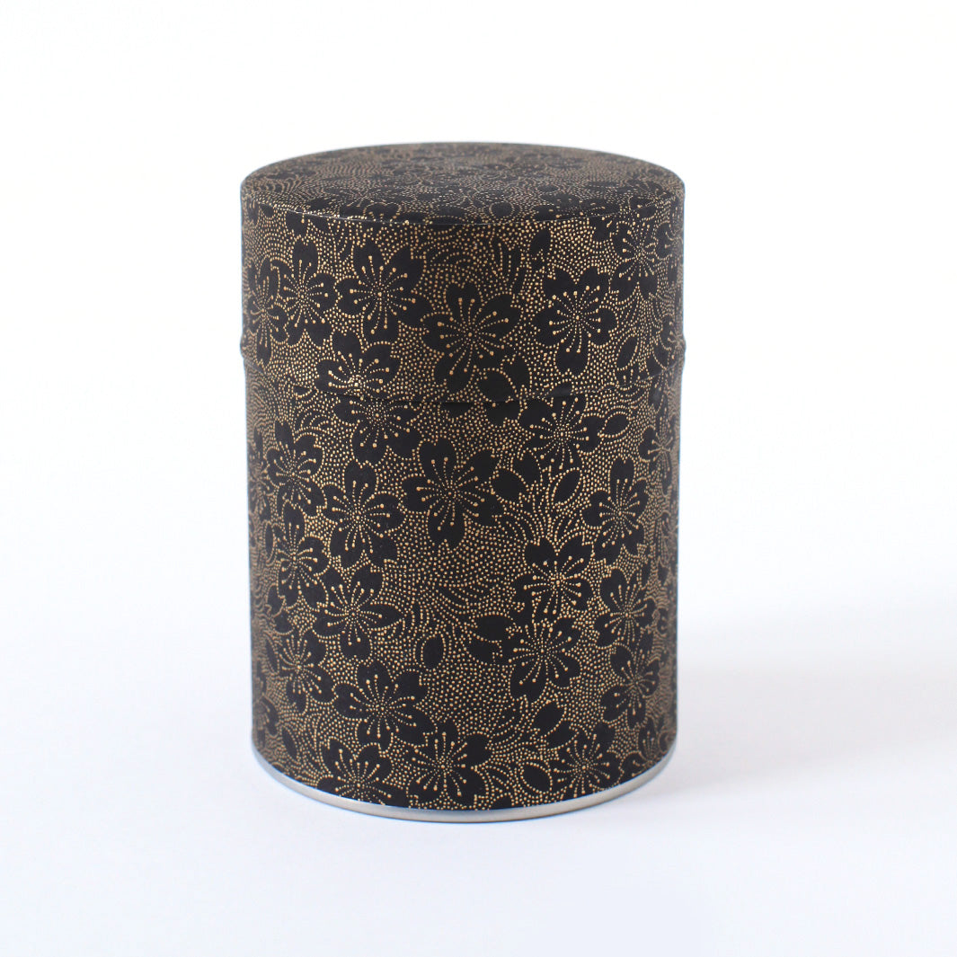 Boîte à thé - Fleurs de cerisier en pointillés dorées sur fond noir - M820