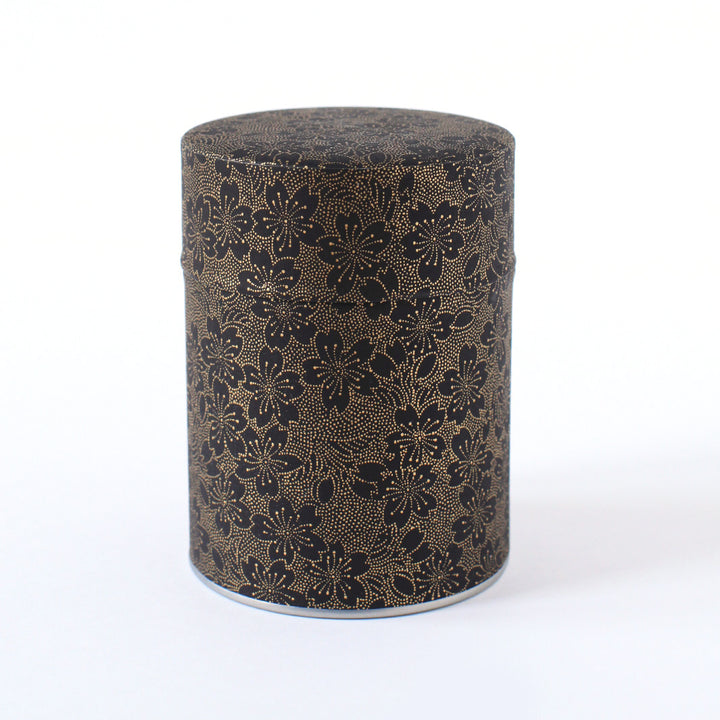 Boîte à thé - Fleurs de cerisier en pointillés dorées sur fond noir - M820