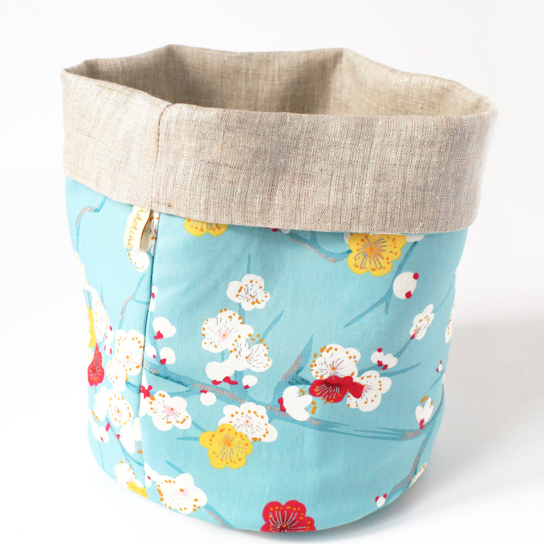 Panier en tissu japonais - Fleurs de Prunier et Uni Irisé
