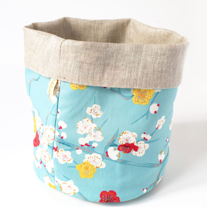 Panier en tissu japonais - Fleurs de Prunier et Uni Irisé