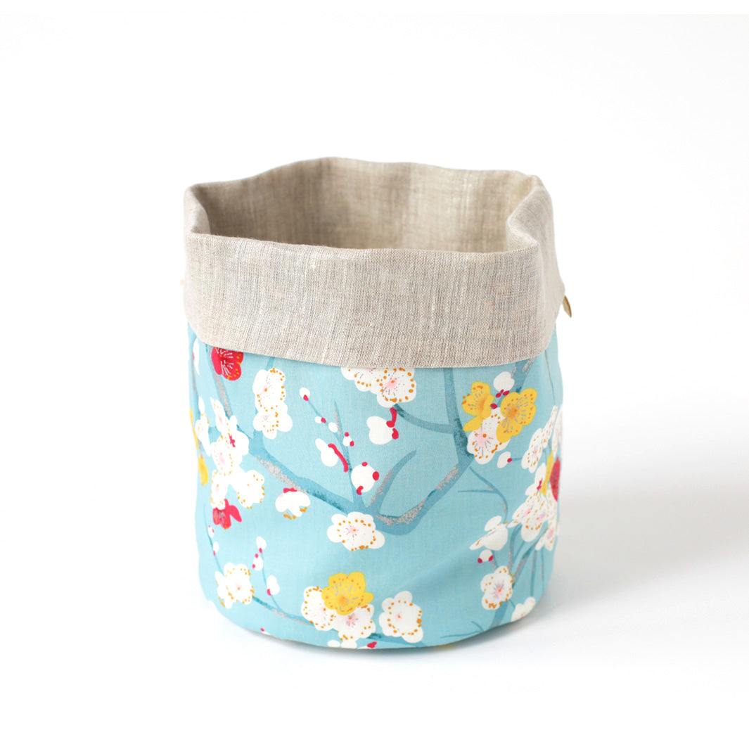 Panier en tissu japonais - Fleurs de Prunier et Uni Irisé