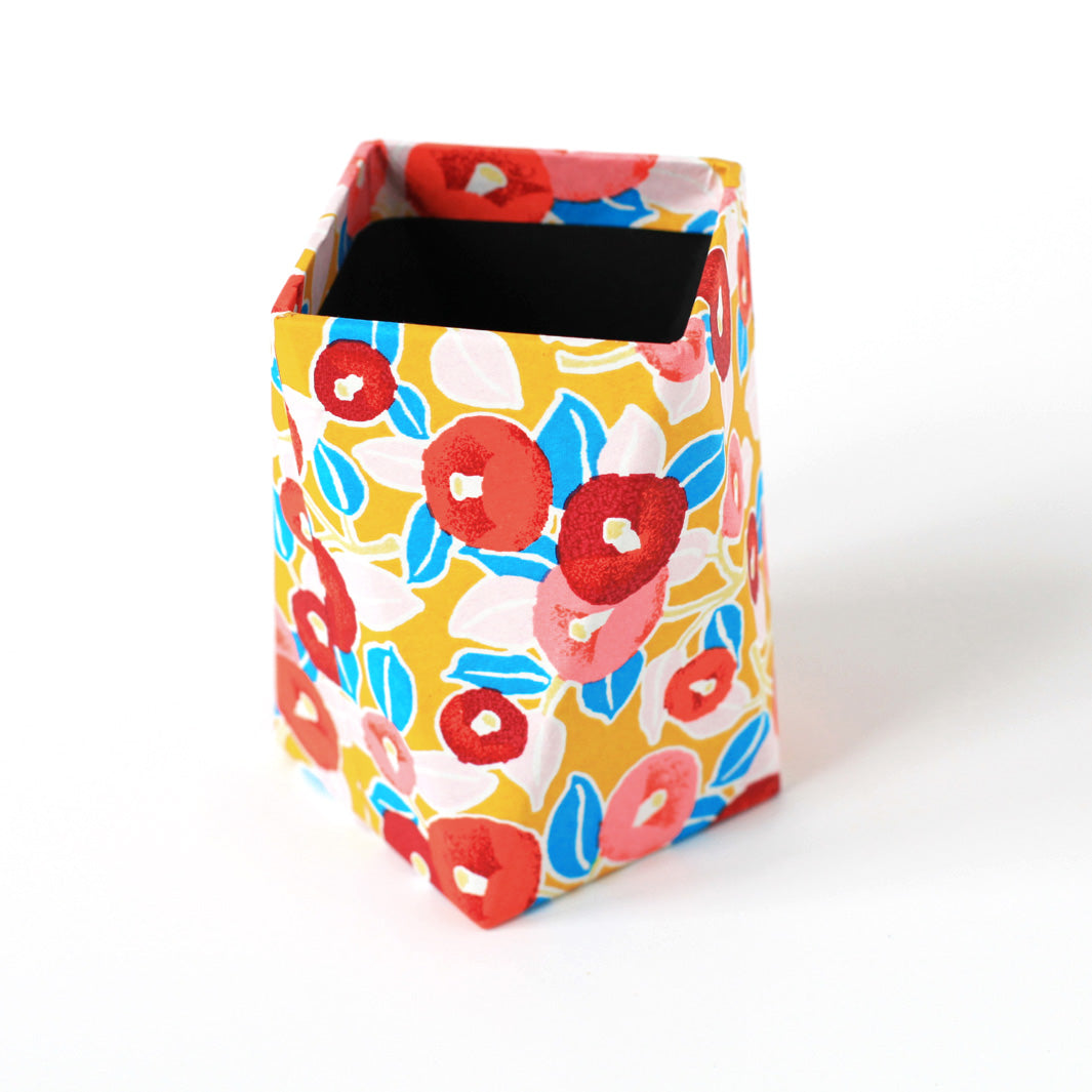 Papier Japonais - Camélias - Jaune Moutarde, Rouge, Rose et Bleu - M802