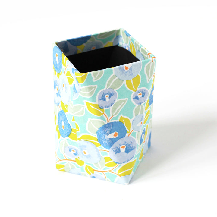 Papier Japonais - Camélias - Vert d'Eau et Anis, Bleu Gris et Jaune Moutarde - M806