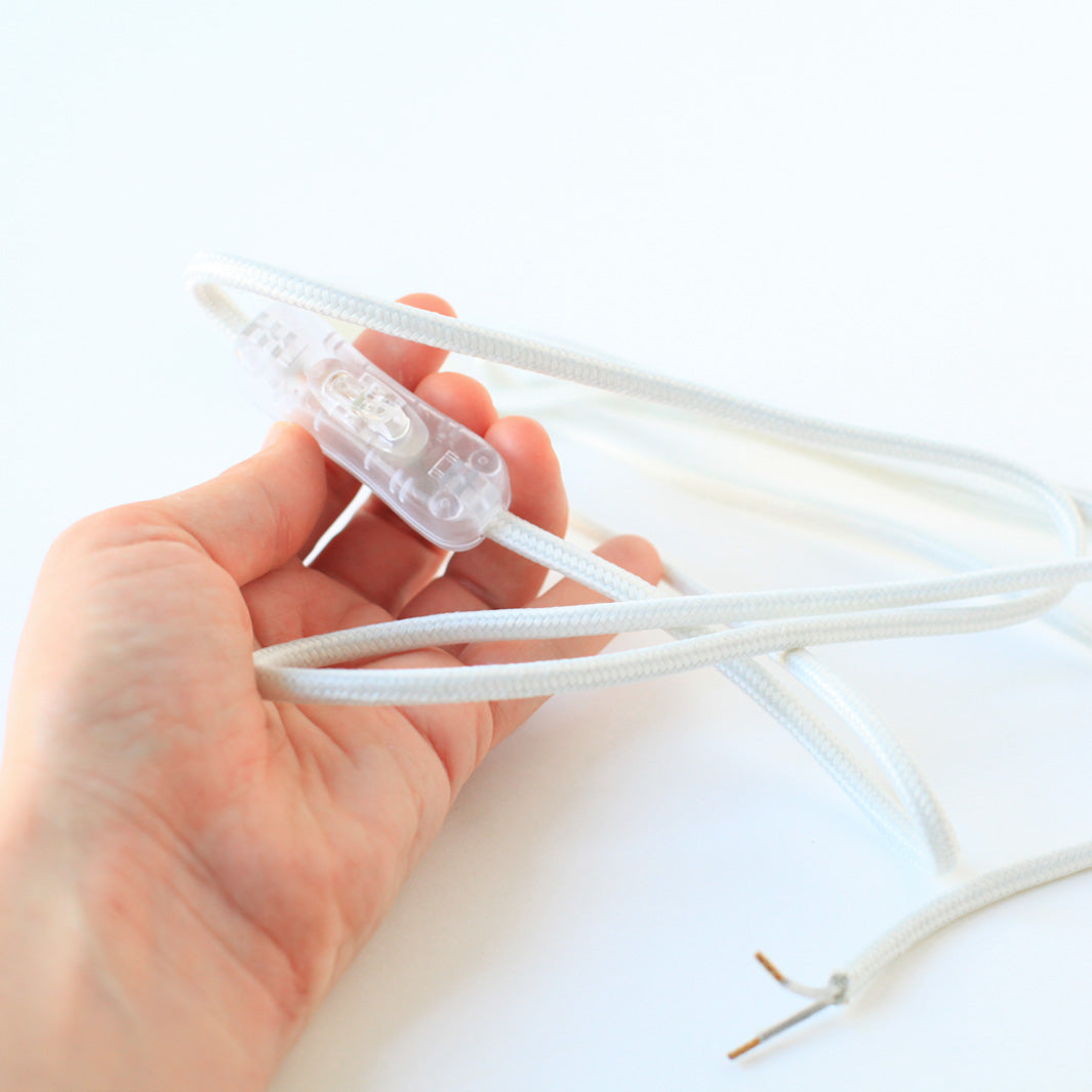 Cordon Électrique textile avec prise et interrupteur - Blanc