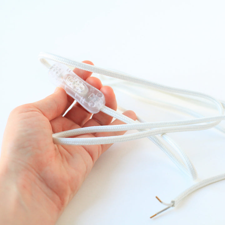Cordon Électrique textile avec prise et interrupteur - Blanc