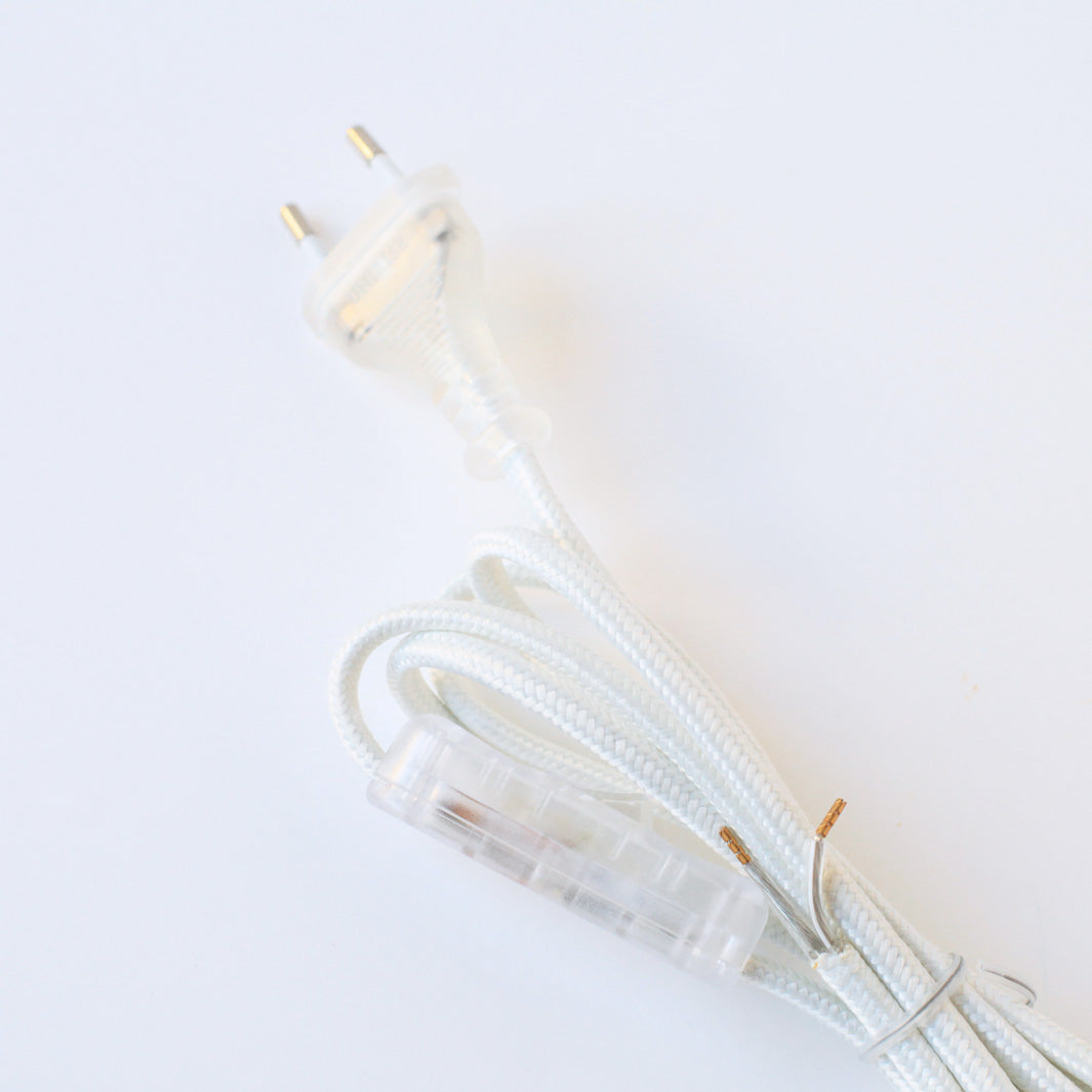 Cordon Électrique textile avec prise et interrupteur - Blanc