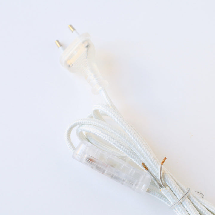 Cordon Électrique textile avec prise et interrupteur - Blanc