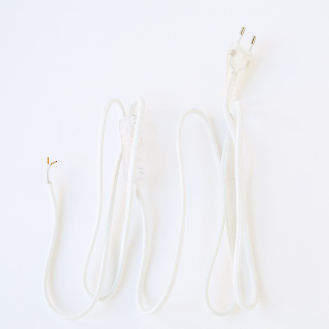 Cordon Électrique textile avec prise et interrupteur - Blanc