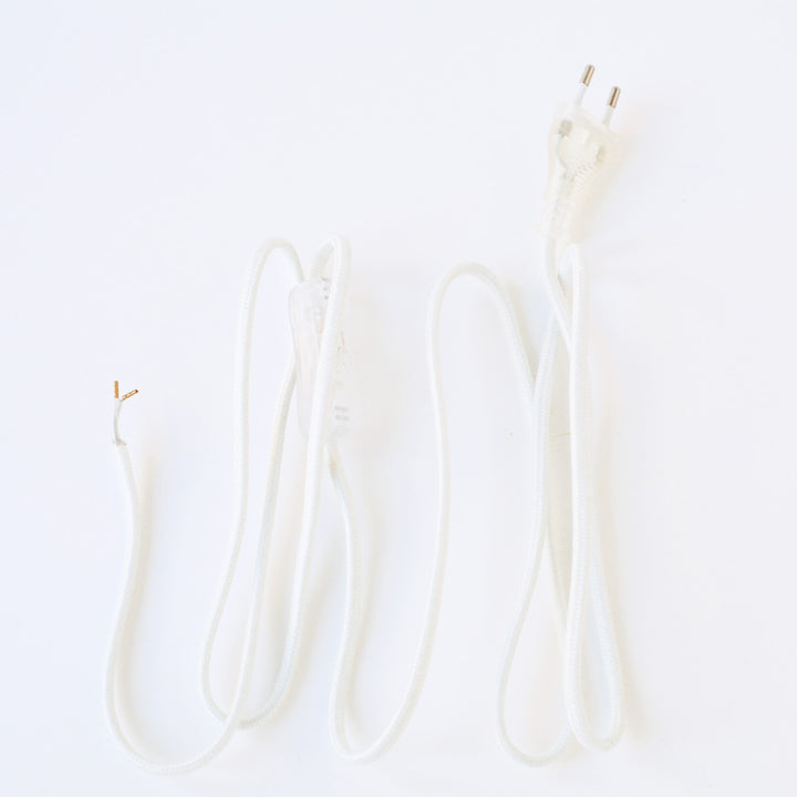 Cordon Électrique textile avec prise et interrupteur - Blanc