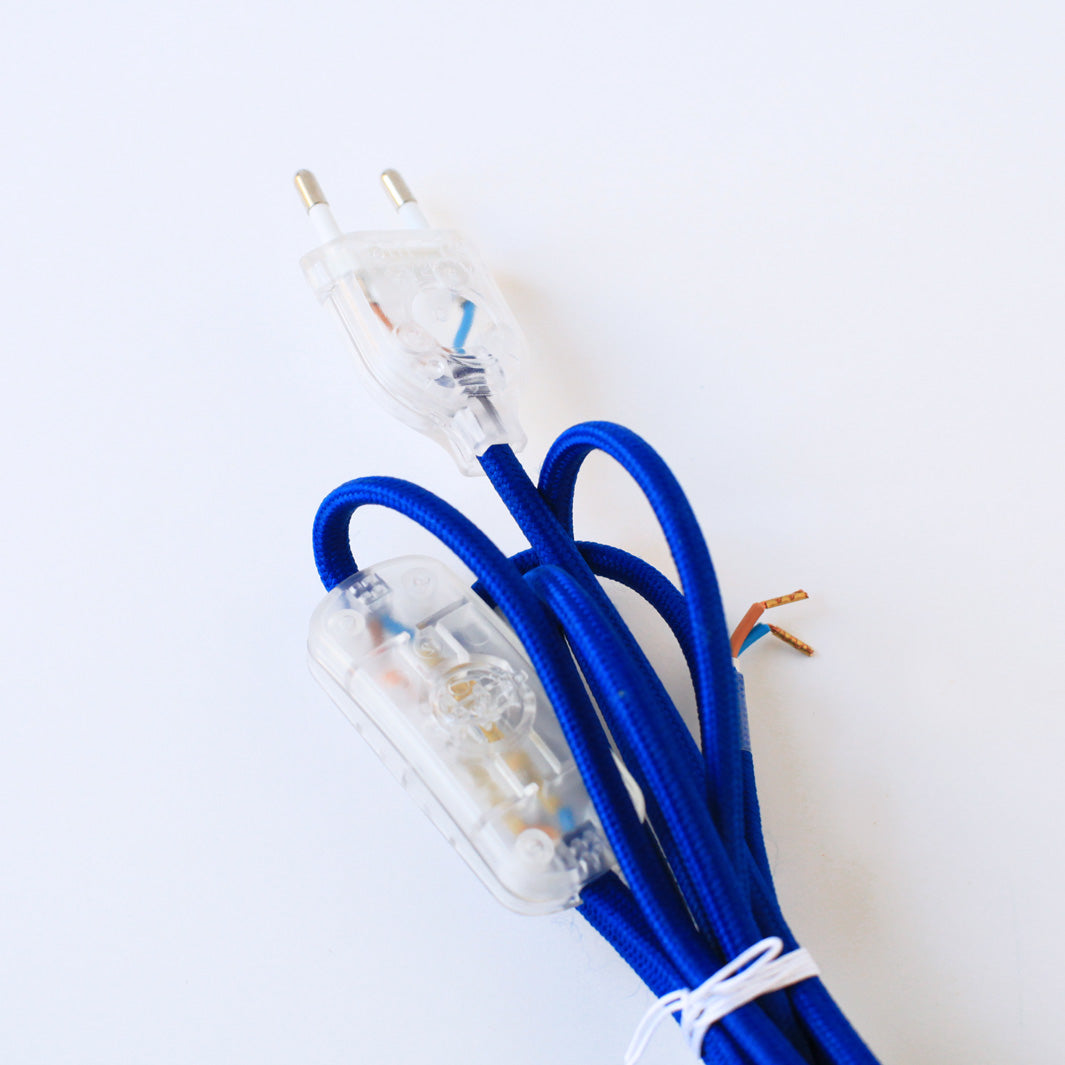 Cordon Électrique textile avec prise et interrupteur - Bleu