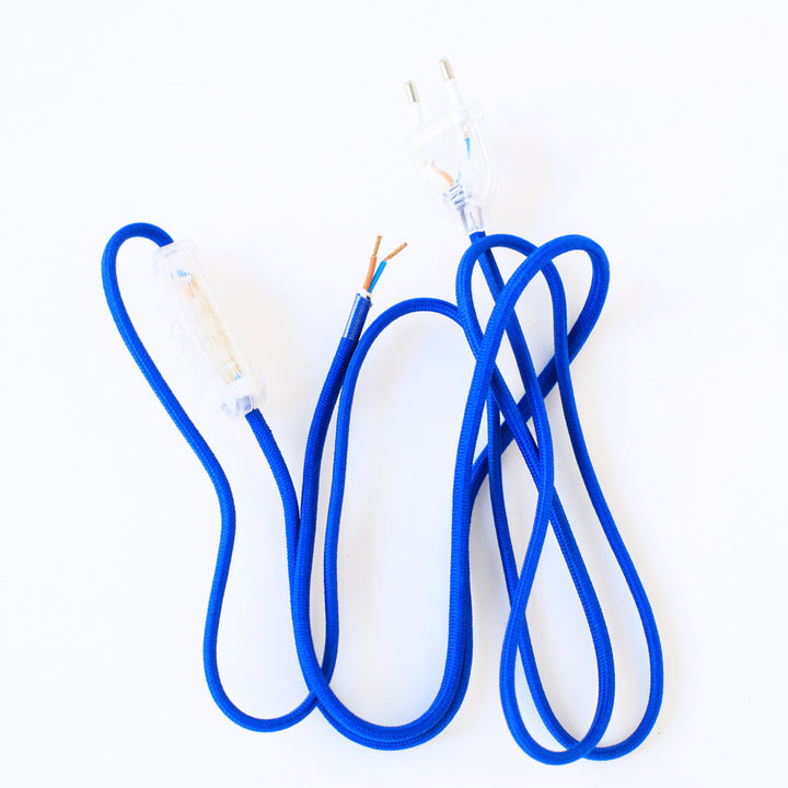 Cordon Électrique textile avec prise et interrupteur - Bleu
