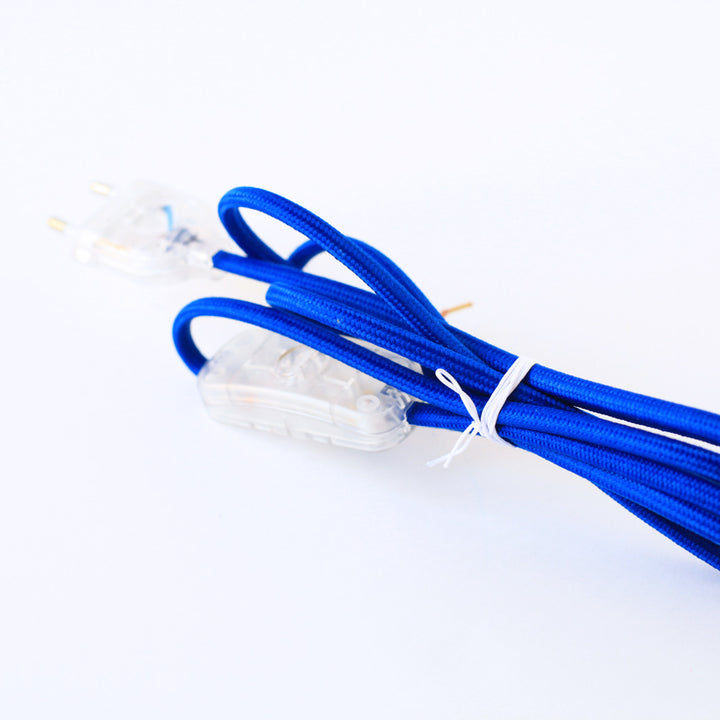 Cordon Électrique textile avec prise et interrupteur - Bleu