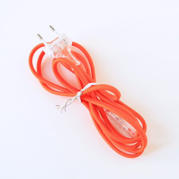 Cordon Électrique textile avec prise et interrupteur - Orange