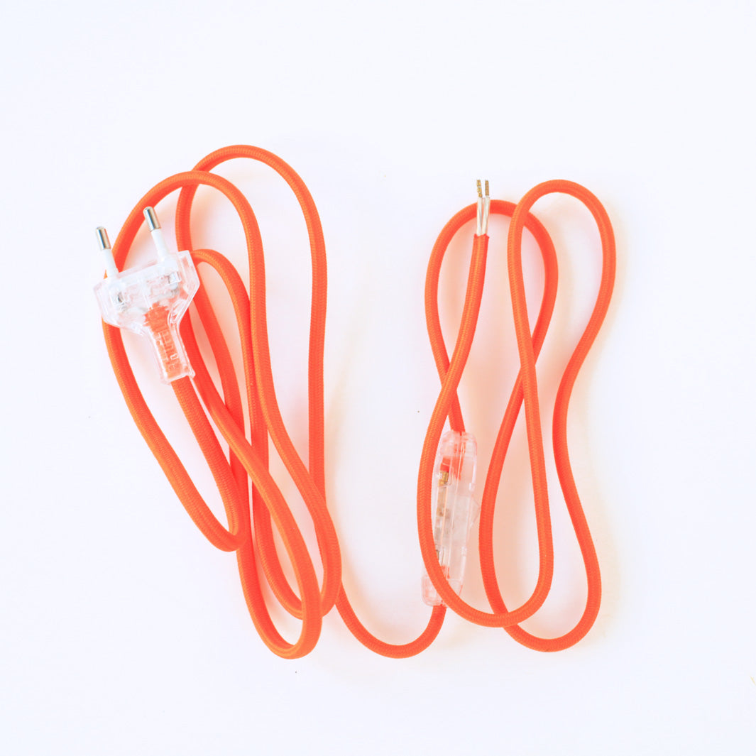 Cordon Électrique textile avec prise et interrupteur - Orange