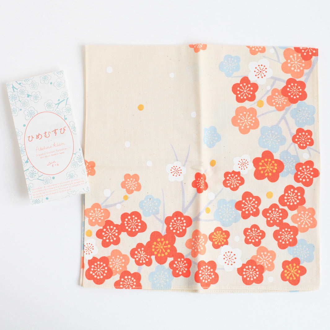 Furoshiki - Abricotiers Orange et Bleu Pâle - Adeline Klam - 50x50cm