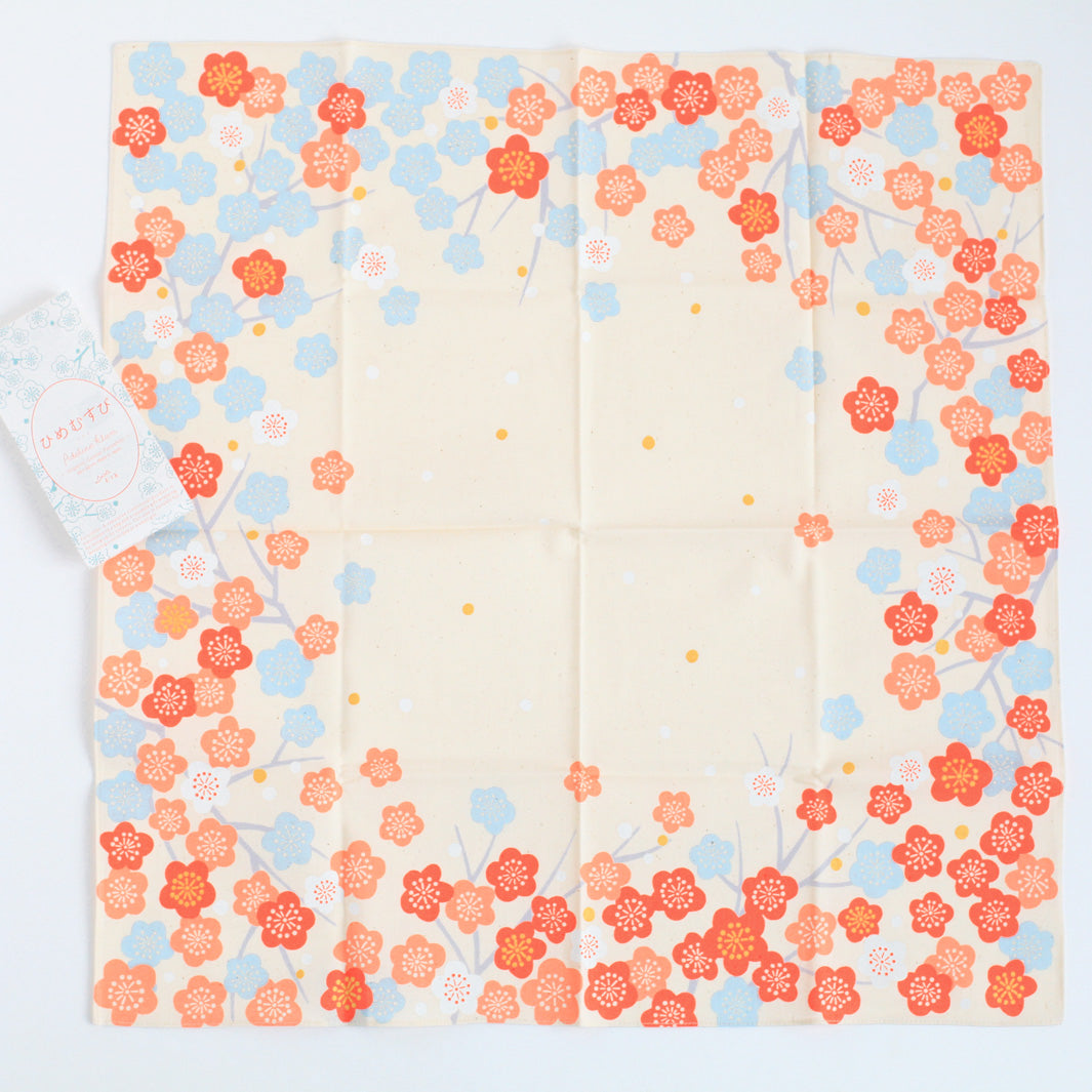 Furoshiki - Abricotiers Orange et Bleu Pâle - Adeline Klam - 50x50cm