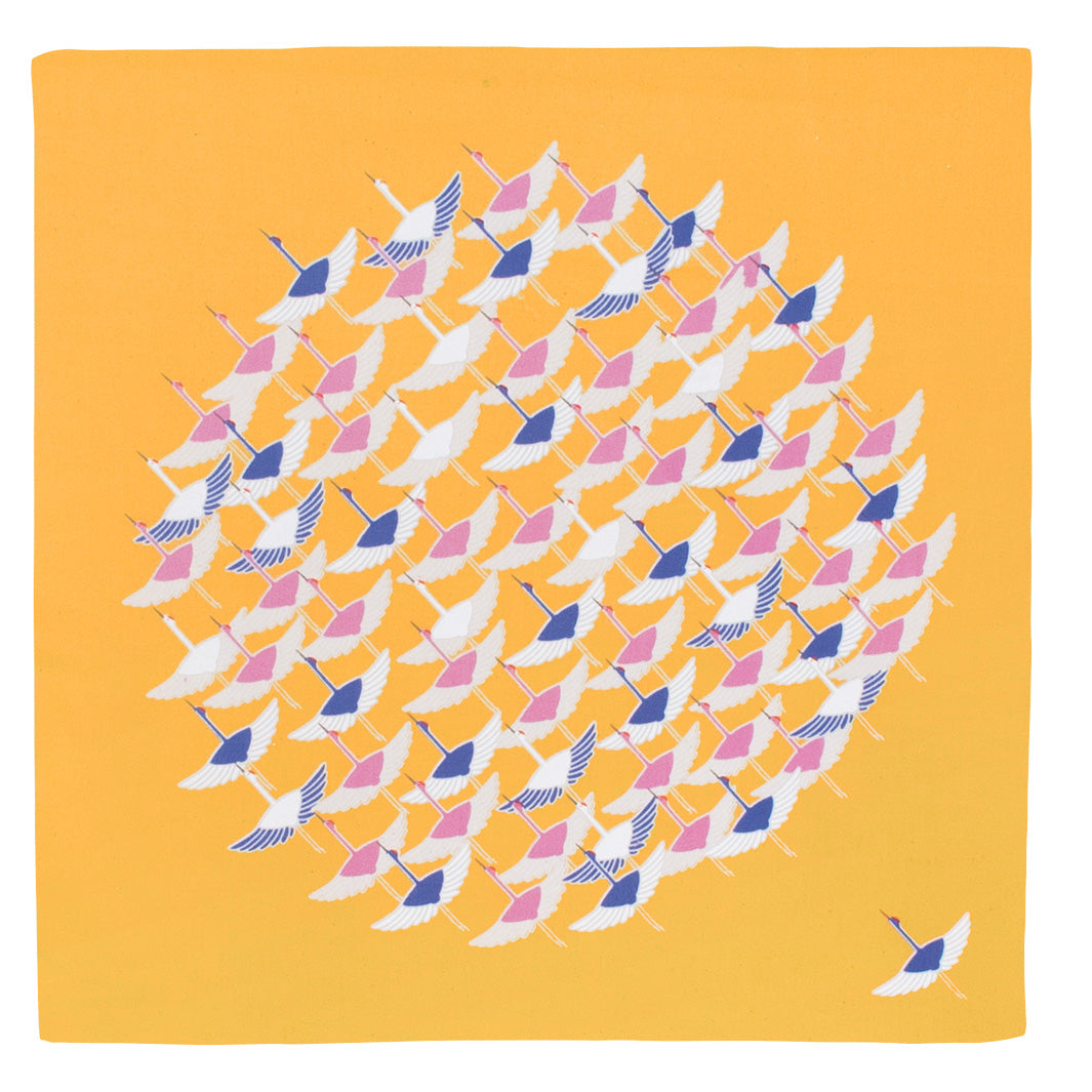 Furoshiki - Grues, Fond Jaune - Adeline Klam - 50x50cm