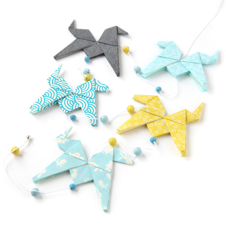 Guirlande de Chevaux en Origami - Bleu, Noir et Vert Acidulé - CH7