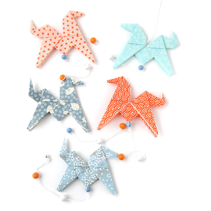 Guirlande de Chevaux en Origami - Bleu et Orange - CH6