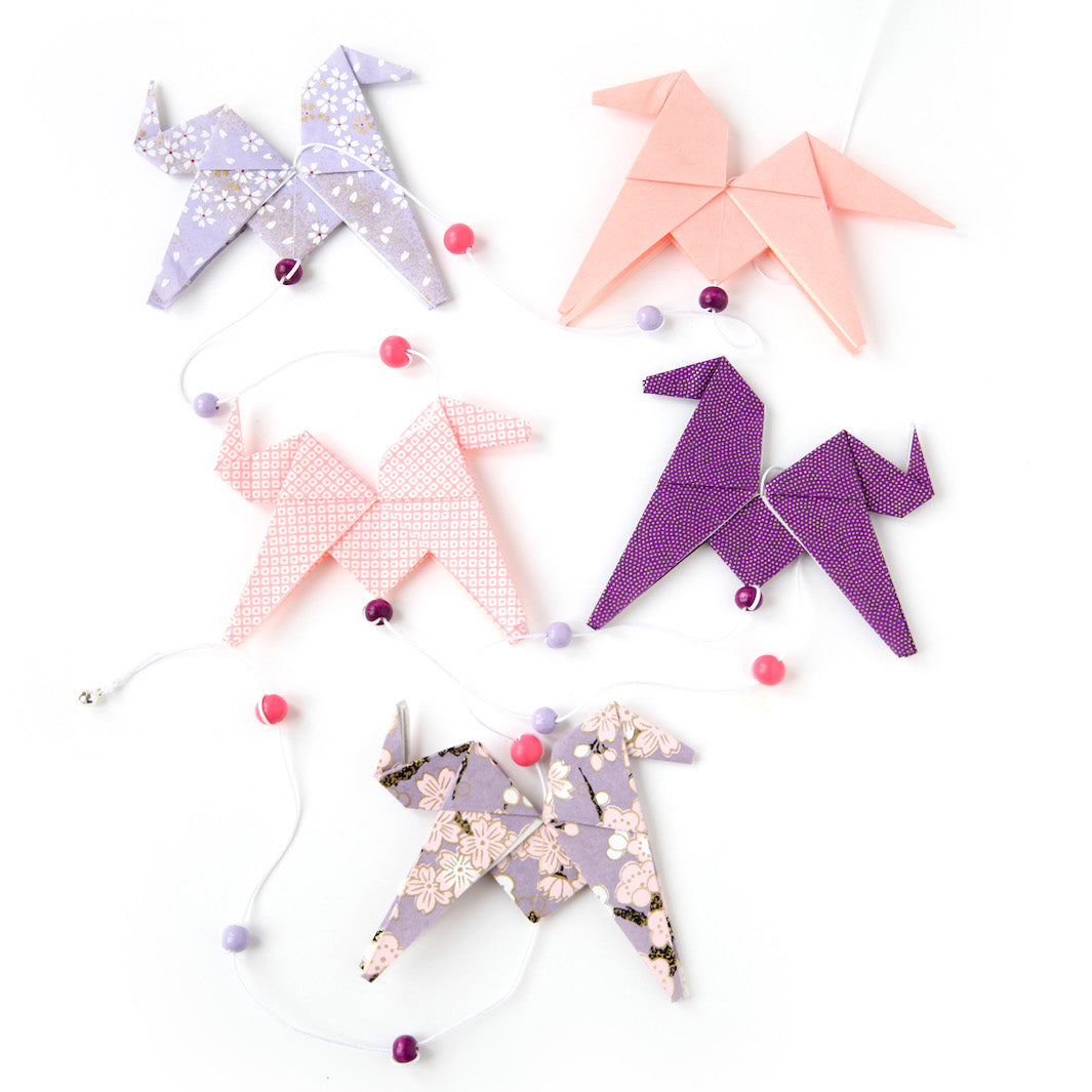 Guirlande de Chevaux en Origami - Rose et Violet - CH5