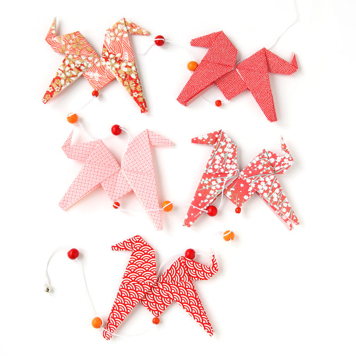 Guirlande de Chevaux en Origami - Rouge et Rose - CH2