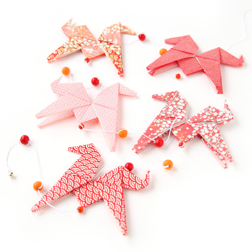 Guirlande de Chevaux en Origami - Rouge et Rose - CH2