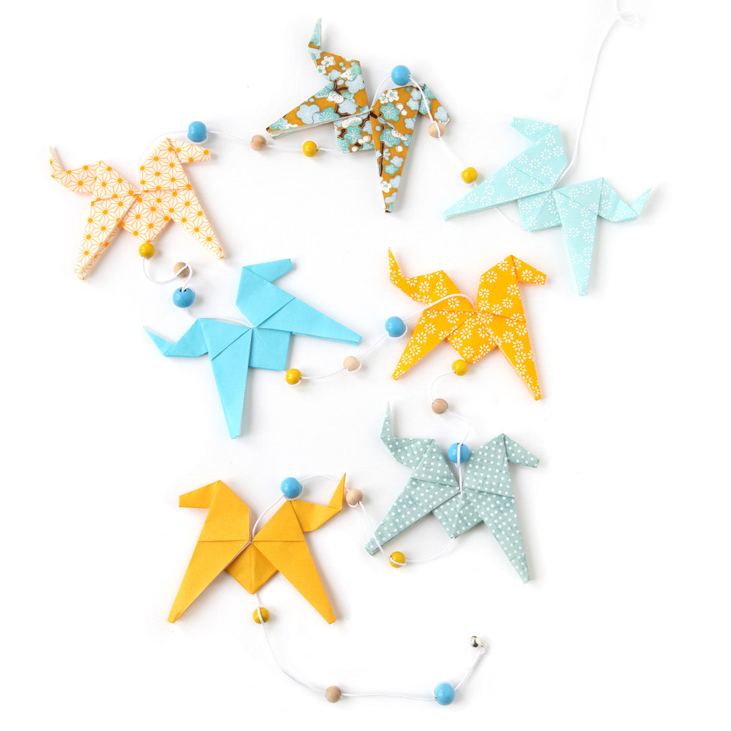 Guirlande de Chevaux en Origami - Jaune, Bleu et Ocre - CH8