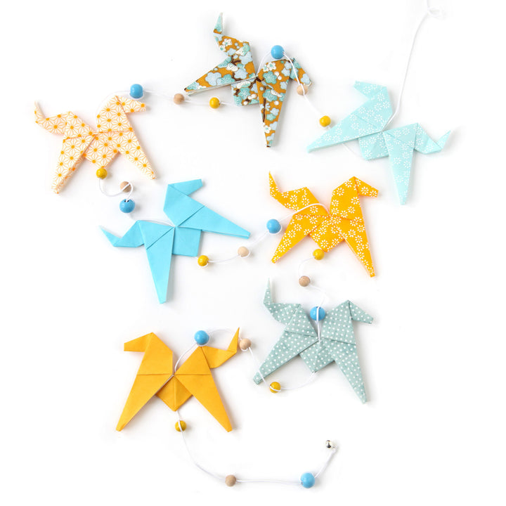 Guirlande de Chevaux en Origami - Jaune, Bleu et Ocre - CH8