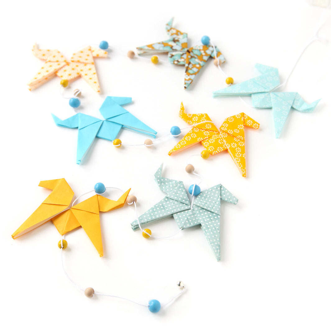 Guirlande de Chevaux en Origami - Jaune, Bleu et Ocre - CH8