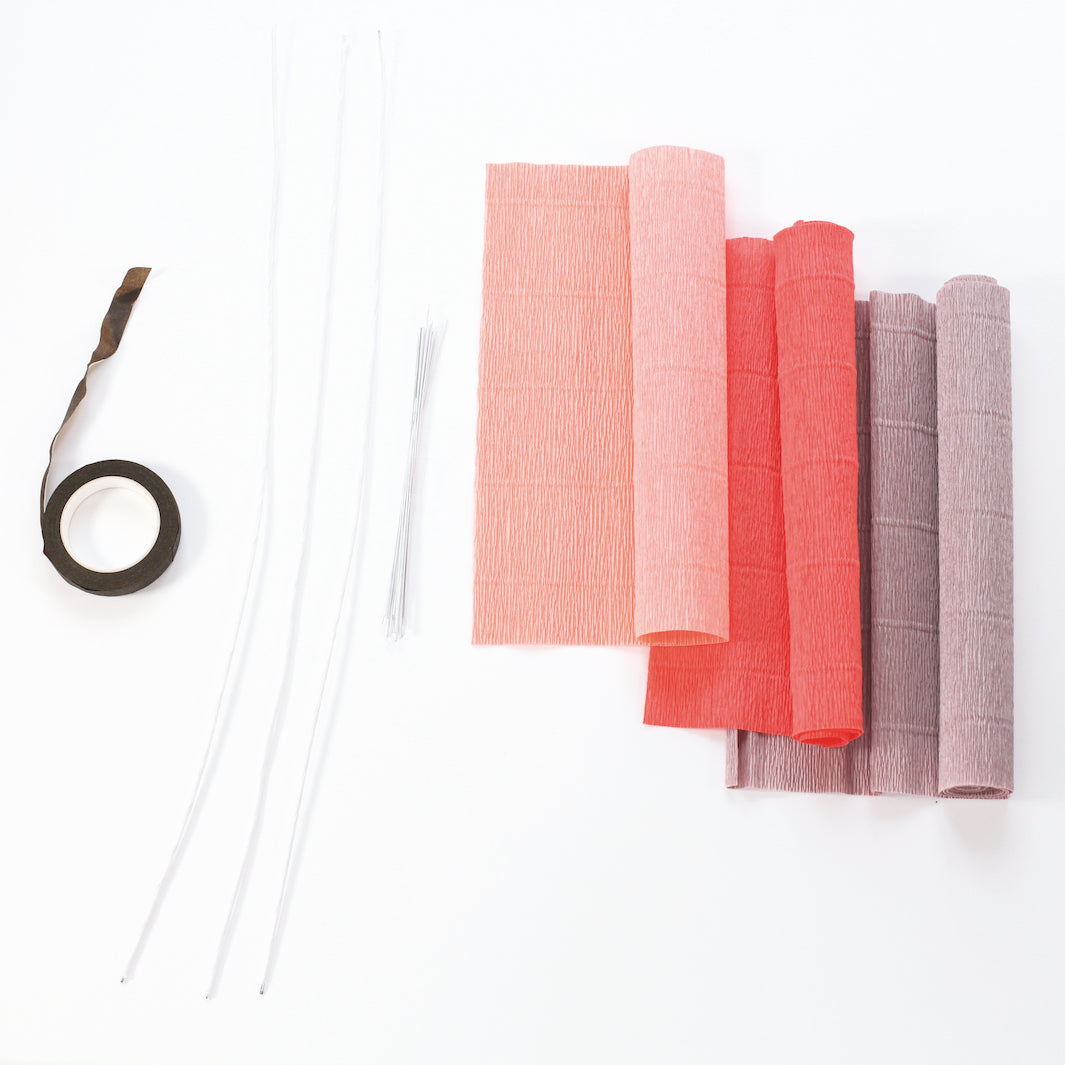 Kit 3 Branchages Feuilles d'Érable en Crépon - Rose Saumon, Corail Vif et Mauve et - Corail