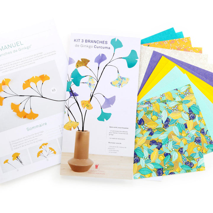 Kit 3 Branches de Ginkgo - Jaune, Vert et Violet - Curcuma