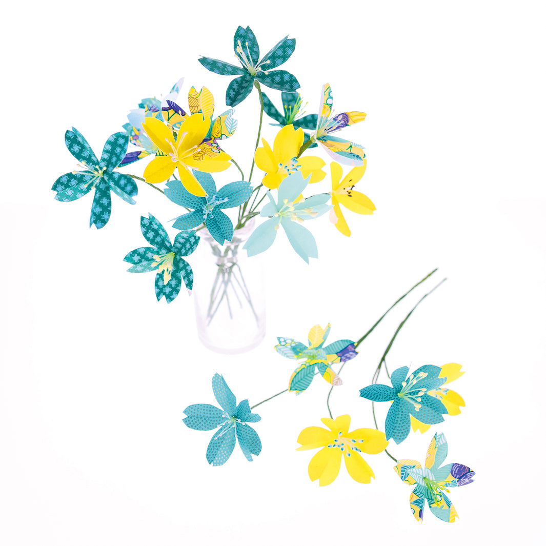 Kit Bouquet de Fleurs de Cerisier - Jaune, Vert d'Eau et Bleu Canard - Prairie