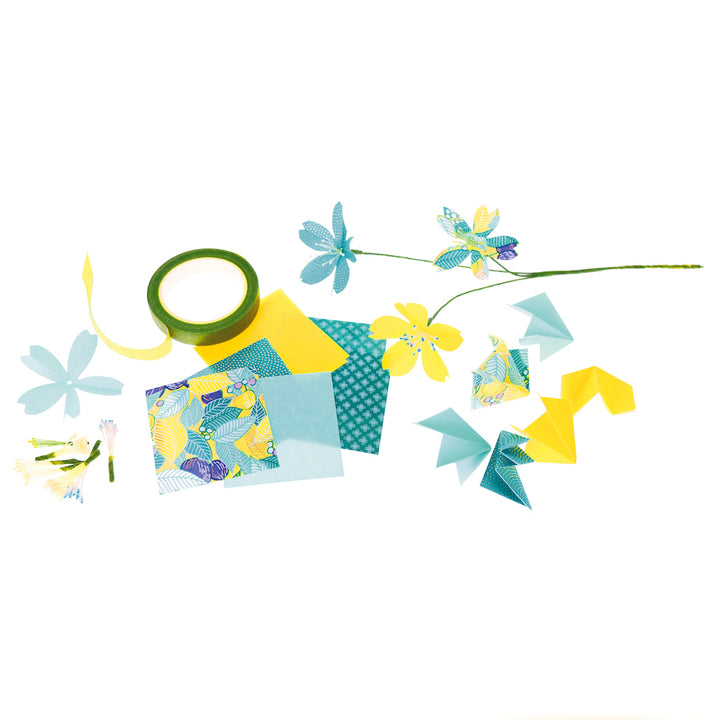 Kit Bouquet de Fleurs de Cerisier - Jaune, Vert d'Eau et Bleu Canard - Prairie