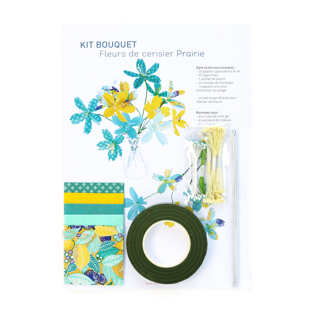 Kit Bouquet de Fleurs de Cerisier - Jaune, Vert d'Eau et Bleu Canard - Prairie