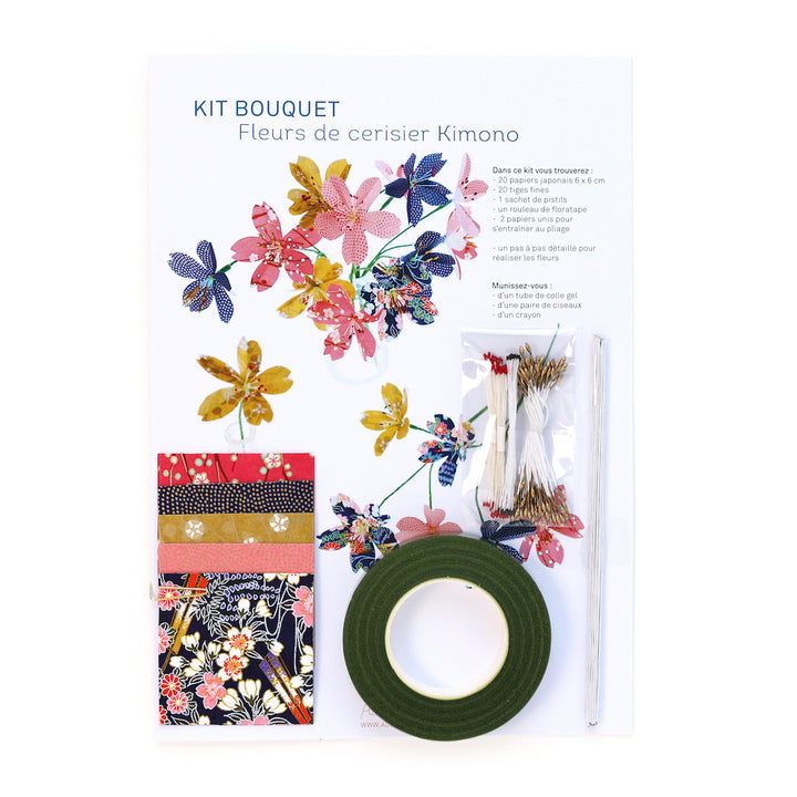 Kit Bouquet de Fleurs de Cerisier - Violet, Bleu Nuit, Jaune Moutarde et Rose - Kimono