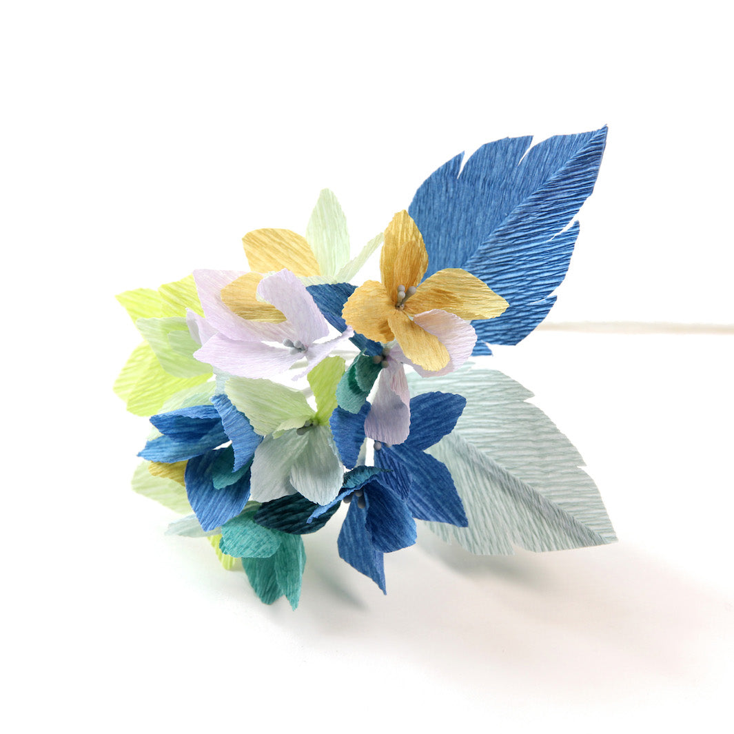 Kit Bouquet d'Hortensia en Crépon - Bleu, Vert, Gris, Jaune et Mauve - Ouessant