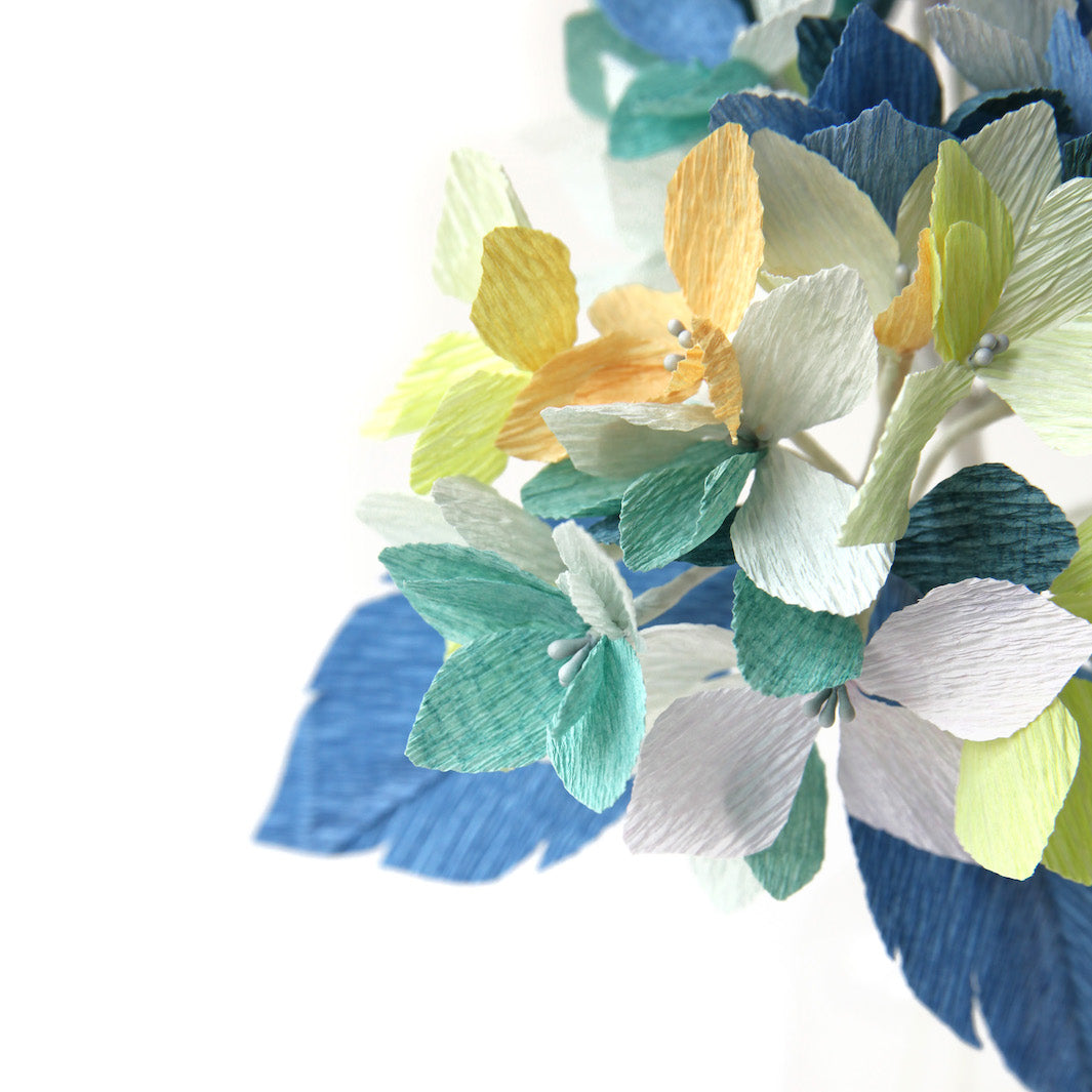Kit Bouquet d'Hortensia en Crépon - Bleu, Vert, Gris, Jaune et Mauve - Ouessant