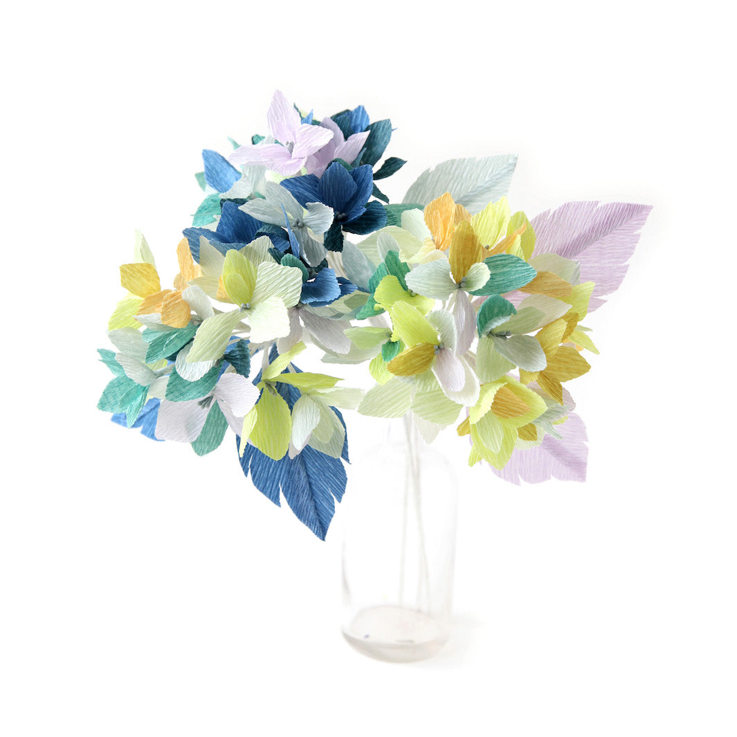 Kit Bouquet d'Hortensia en Crépon - Bleu, Vert, Gris, Jaune et Mauve - Ouessant