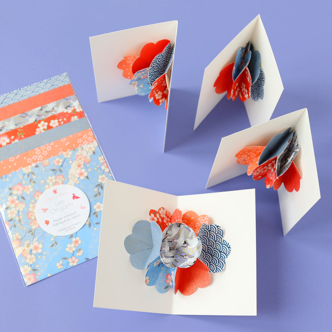 Kit Cartes Pop-Up - Bleu Gris, Rouge Orangé et Corail - Mont Kita - T5
