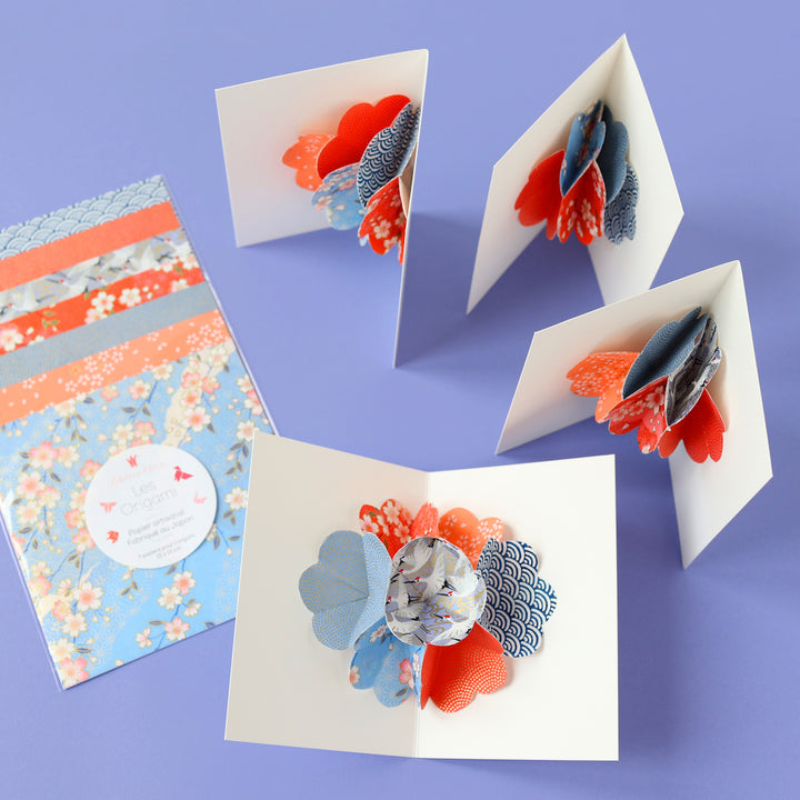 Kit Cartes Pop-Up - Bleu Gris, Rouge Orangé et Corail - Mont Kita - T5